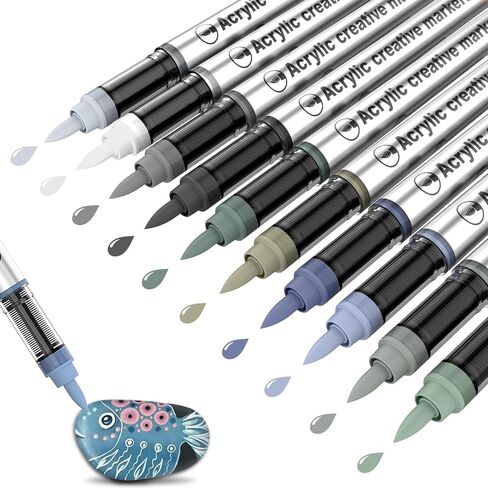 10 Color Acrylic Paint Markers Brush Tip, Waterproof, No-Bleed Ink with Automatic Ink Control, Premium Paint Pens for Rock, Wood, Canvas, Glass, Fabric, DIY Crafts in Saudi Arabia