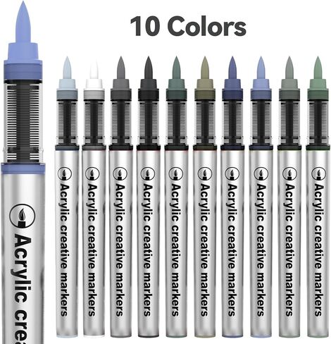 10 Color Acrylic Paint Markers Brush Tip, Waterproof, No-Bleed Ink with Automatic Ink Control, Premium Paint Pens for Rock, Wood, Canvas, Glass, Fabric, DIY Crafts in Saudi Arabia