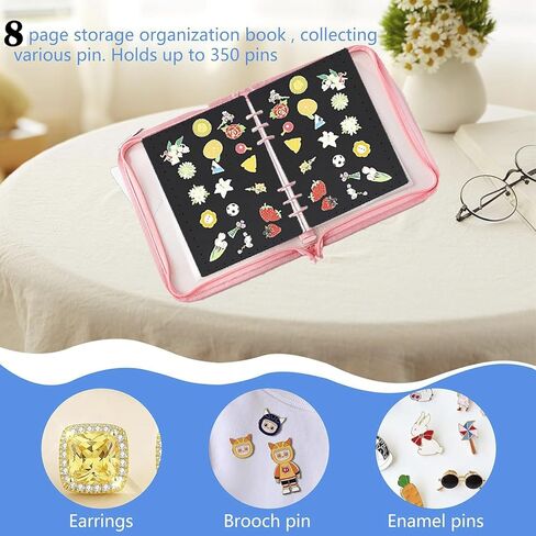 8 صفحات عرض دبوس كتاب كتاب الحامل المينا الدبوس كتاب تداول مع 8 صفحات لوحات عرض A5 Brooch Pin Storage Organizer Binder ألبوم لجامع السفر in Kuwait