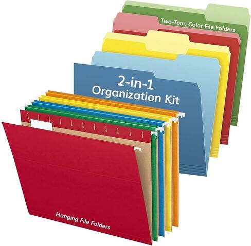 Pendaflex Recycled Hanging File Folders (25 Folders) & Two-Tone Color File Folders (36 Folders) - Assorted Color File Folders Letter Size - Perfect for Filing Cabinet, Desk & Home Office in Saudi Arabia