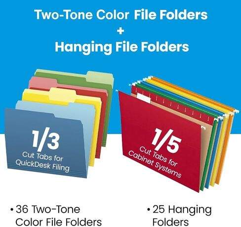 Pendaflex Recycled Hanging File Folders (25 Folders) & Two-Tone Color File Folders (36 Folders) - Assorted Color File Folders Letter Size - Perfect for Filing Cabinet, Desk & Home Office in Saudi Arabia