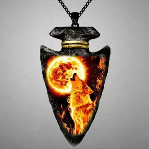 Exquisite Domineering Flame Wolf King Pattern Retro Geometric Triangle Exquisite in Saudi Arabia