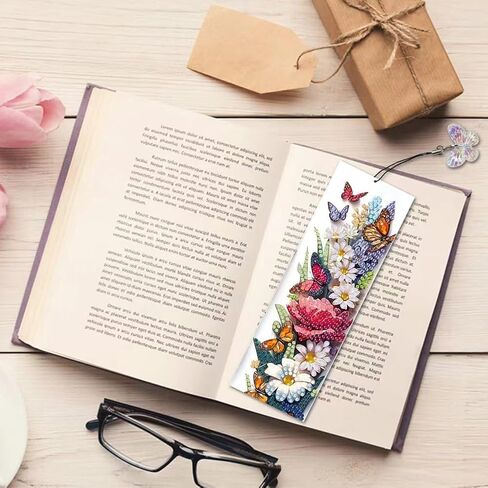 8 Pcs 5D Diamond Art Bookmarks for Reading Lovers, Handmade DIY Diamond Painting Book Marks with Tassels for (Flower) in Saudi Arabia