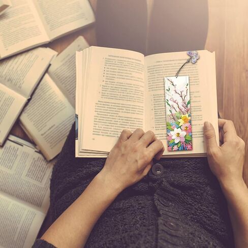 8 Pcs 5D Diamond Art Bookmarks for Reading Lovers, Handmade DIY Diamond Painting Book Marks with Tassels for (Flower) in Saudi Arabia