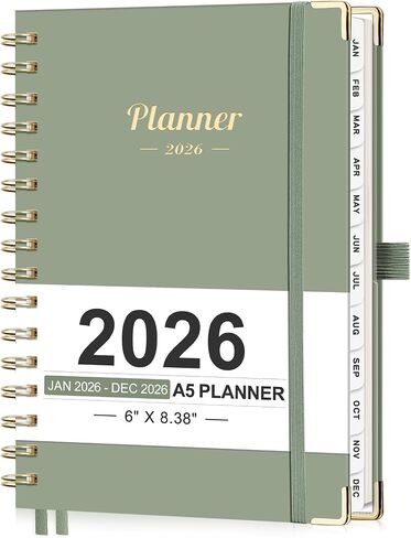 AHGXG 2026 Planner ، Weekly and Monthly ، 2026 Calendar ، Jan 2026 - December 2026 ، Hardcover مع علامات تبويب شهرية ، 100 GSM ورقة سميكة ، لمستلزمات المكاتب المنزلية للمدرسة النسائية ، 6 "× 8.38" ، Sage Green in Kuwait