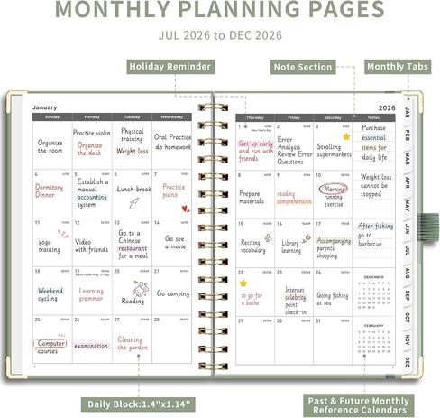 AHGXG 2026 Planner ، Weekly and Monthly ، 2026 Calendar ، Jan 2026 - December 2026 ، Hardcover مع علامات تبويب شهرية ، 100 GSM ورقة سميكة ، لمستلزمات المكاتب المنزلية للمدرسة النسائية ، 6 "× 8.38" ، Sage Green in Kuwait