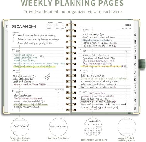 AHGXG 2026 Planner ، Weekly and Monthly ، 2026 Calendar ، Jan 2026 - December 2026 ، Hardcover مع علامات تبويب شهرية ، 100 GSM ورقة سميكة ، لمستلزمات المكاتب المنزلية للمدرسة النسائية ، 6 "× 8.38" ، Sage Green in Kuwait