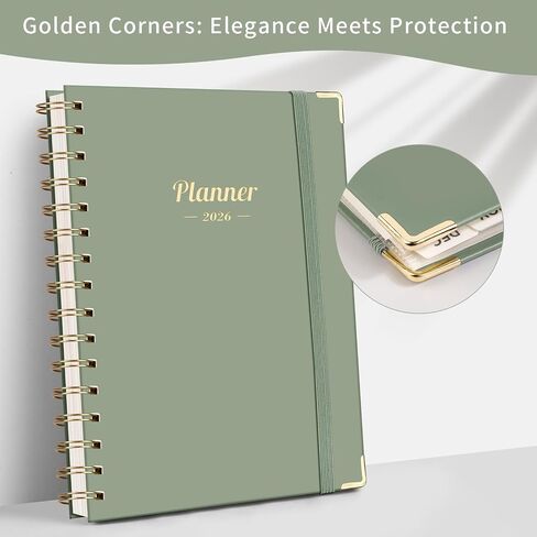 AHGXG 2026 Planner ، Weekly and Monthly ، 2026 Calendar ، Jan 2026 - December 2026 ، Hardcover مع علامات تبويب شهرية ، 100 GSM ورقة سميكة ، لمستلزمات المكاتب المنزلية للمدرسة النسائية ، 6 "× 8.38" ، Sage Green in Kuwait