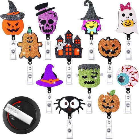 12 Pcs Halloween Badge Reels Retractable ID Holder with Clip Name Badges Ghost Pumpkin Witch Name Badge Holder with Swivel Clip for Nurse Women Doctor Office Gifts (Ghost Style) in Saudi Arabia