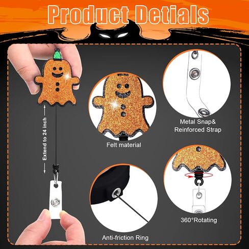 12 Pcs Halloween Badge Reels Retractable ID Holder with Clip Name Badges Ghost Pumpkin Witch Name Badge Holder with Swivel Clip for Nurse Women Doctor Office Gifts (Ghost Style) in Saudi Arabia