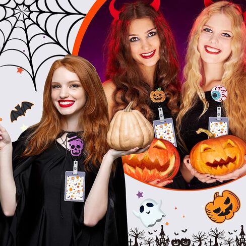 12 Pcs Halloween Badge Reels Retractable ID Holder with Clip Name Badges Ghost Pumpkin Witch Name Badge Holder with Swivel Clip for Nurse Women Doctor Office Gifts (Ghost Style) in Saudi Arabia