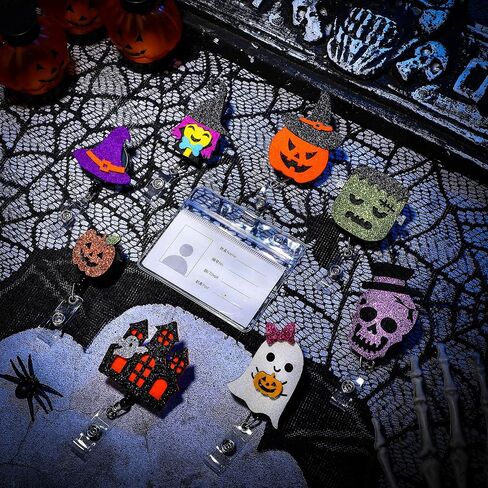 12 Pcs Halloween Badge Reels Retractable ID Holder with Clip Name Badges Ghost Pumpkin Witch Name Badge Holder with Swivel Clip for Nurse Women Doctor Office Gifts (Ghost Style) in Saudi Arabia