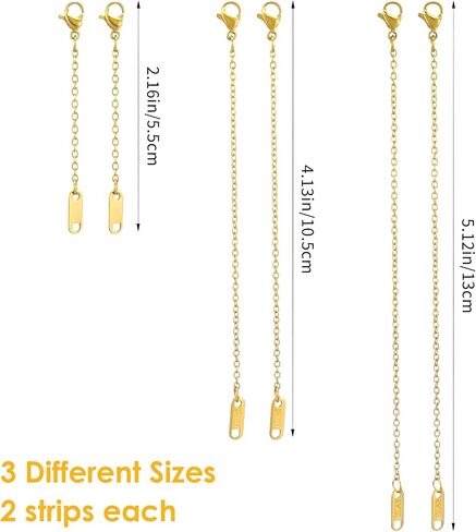 6Pcs Gold Necklace Extenders for Women Chain Extenders for Necklaces 2" 4" 6" Stainless Steel Jewelry Chain Extender for Bracelet Anklet Necklace Extensions for Jewelry Making (5/10/15cm) in Saudi Arabia