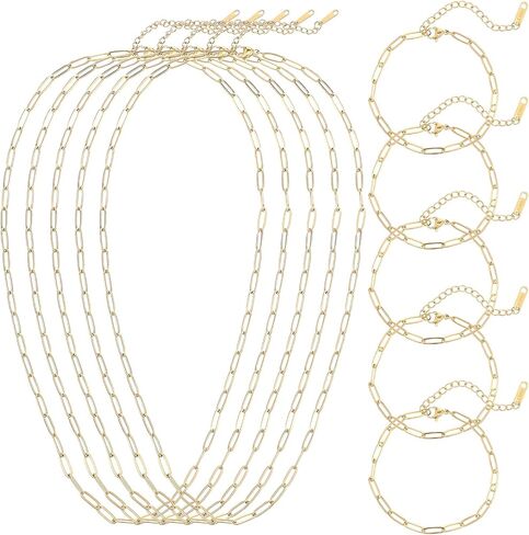 10Pcs Gold Paperclip Necklace 18Inch 18K Gold Plated Chains for Jewelry Making 5Pcs Charm Necklace Chain 5Pcs Charm Bracelet Chain Stainless Steel Necklace Chains DIY Charm Necklace Bracelet for Women in Saudi Arabia