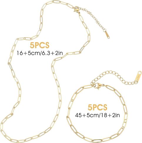 10Pcs Gold Paperclip Necklace 18Inch 18K Gold Plated Chains for Jewelry Making 5Pcs Charm Necklace Chain 5Pcs Charm Bracelet Chain Stainless Steel Necklace Chains DIY Charm Necklace Bracelet for Women in Saudi Arabia