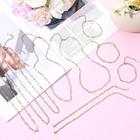 10Pcs Gold Paperclip Necklace 18Inch 18K Gold Plated Chains for Jewelry Making 5Pcs Charm Necklace Chain 5Pcs Charm Bracelet Chain Stainless Steel Necklace Chains DIY Charm Necklace Bracelet for Women in Saudi Arabia