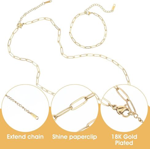 10Pcs Gold Paperclip Necklace 18Inch 18K Gold Plated Chains for Jewelry Making 5Pcs Charm Necklace Chain 5Pcs Charm Bracelet Chain Stainless Steel Necklace Chains DIY Charm Necklace Bracelet for Women in Saudi Arabia