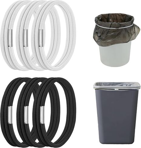 Trash Can Bands, Garbage Can Bands Fit 8-30 Gallon Trash Cans, Durable Rubber Bands with Strong Elasticity Hold Trash Bags in Place, (Black & White - 6 Pcs) in Kuwait