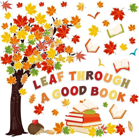 123Pcs Fall Reading Bulletin Board Set Fall Maple Leaves Tree Book Cutouts with 200Pcs Glue Points for Autumn Thanksgiving Party Classroom Chalkboard Wall Decor in Saudi Arabia