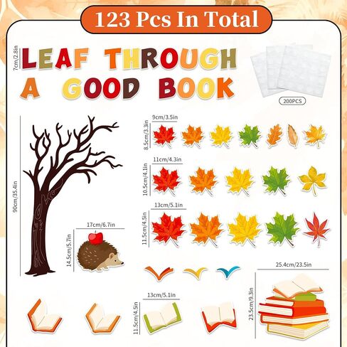 123Pcs Fall Reading Bulletin Board Set Fall Maple Leaves Tree Book Cutouts with 200Pcs Glue Points for Autumn Thanksgiving Party Classroom Chalkboard Wall Decor in Saudi Arabia