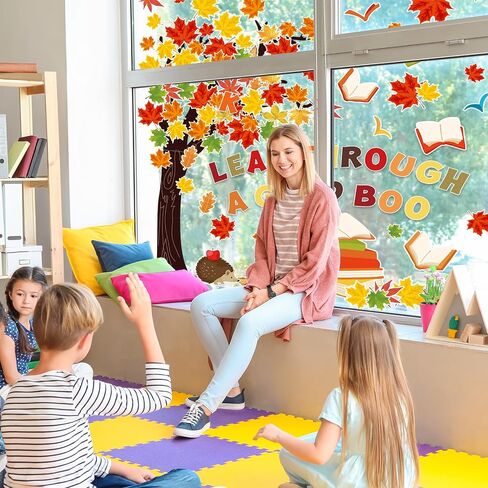 123Pcs Fall Reading Bulletin Board Set Fall Maple Leaves Tree Book Cutouts with 200Pcs Glue Points for Autumn Thanksgiving Party Classroom Chalkboard Wall Decor in Saudi Arabia