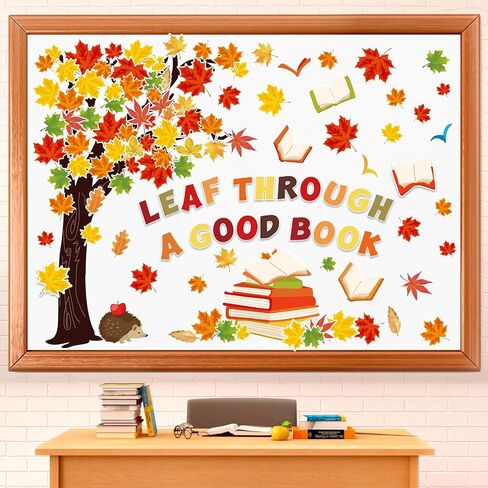 123Pcs Fall Reading Bulletin Board Set Fall Maple Leaves Tree Book Cutouts with 200Pcs Glue Points for Autumn Thanksgiving Party Classroom Chalkboard Wall Decor in Saudi Arabia