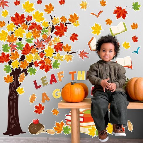 123Pcs Fall Reading Bulletin Board Set Fall Maple Leaves Tree Book Cutouts with 200Pcs Glue Points for Autumn Thanksgiving Party Classroom Chalkboard Wall Decor in Saudi Arabia