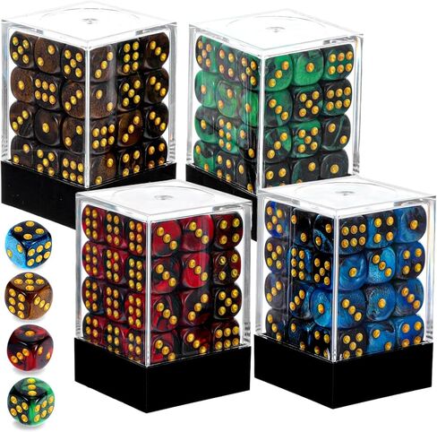144 Pcs 12MM 6 Sided Mini Dice Set, Pearl Pattern Game Tiny Dices Mable Two Colors D6 Game Standard Dices with Portable Plastic Box for Yahtzee and Teaching Math Learning (4 Color) in Kuwait