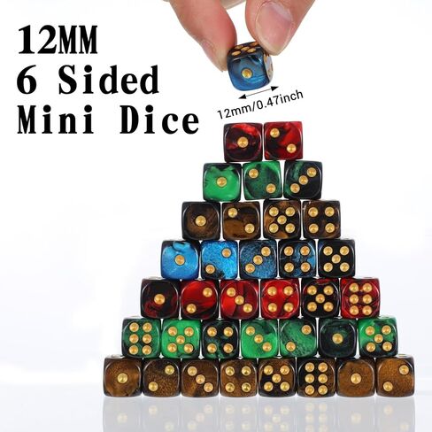 144 Pcs 12MM 6 Sided Mini Dice Set, Pearl Pattern Game Tiny Dices Mable Two Colors D6 Game Standard Dices with Portable Plastic Box for Yahtzee and Teaching Math Learning (4 Color) in Kuwait