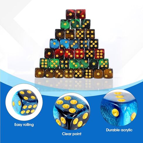 144 Pcs 12MM 6 Sided Mini Dice Set, Pearl Pattern Game Tiny Dices Mable Two Colors D6 Game Standard Dices with Portable Plastic Box for Yahtzee and Teaching Math Learning (4 Color) in Kuwait