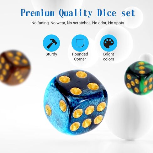 144 Pcs 12MM 6 Sided Mini Dice Set, Pearl Pattern Game Tiny Dices Mable Two Colors D6 Game Standard Dices with Portable Plastic Box for Yahtzee and Teaching Math Learning (4 Color) in Kuwait
