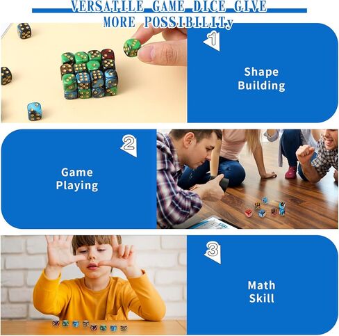 144 Pcs 12MM 6 Sided Mini Dice Set, Pearl Pattern Game Tiny Dices Mable Two Colors D6 Game Standard Dices with Portable Plastic Box for Yahtzee and Teaching Math Learning (4 Color) in Kuwait