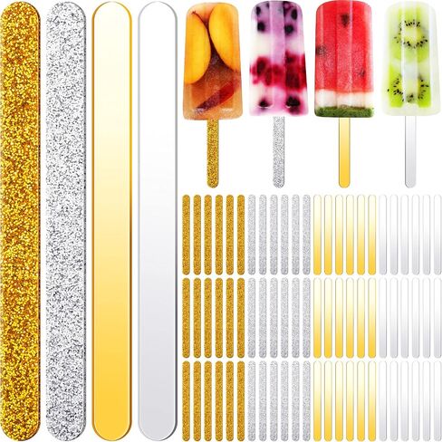 Geiserailie 80 Pieces Glitter Acrylic Sticks 4.53 Inch Reusable Mirror Laser Stick Craft Ice Cream for Party, Festival and Home DIY, 2 Styles in Saudi Arabia