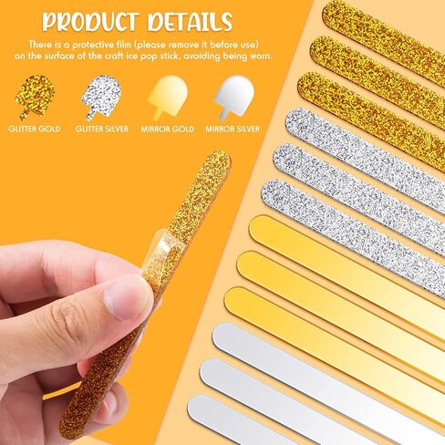 Geiserailie 80 Pieces Glitter Acrylic Sticks 4.53 Inch Reusable Mirror Laser Stick Craft Ice Cream for Party, Festival and Home DIY, 2 Styles in Saudi Arabia