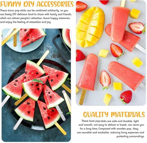 Geiserailie 80 Pieces Glitter Acrylic Sticks 4.53 Inch Reusable Mirror Laser Stick Craft Ice Cream for Party, Festival and Home DIY, 2 Styles in Saudi Arabia