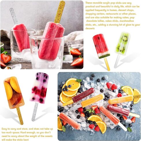 Geiserailie 80 Pieces Glitter Acrylic Sticks 4.53 Inch Reusable Mirror Laser Stick Craft Ice Cream for Party, Festival and Home DIY, 2 Styles in Saudi Arabia