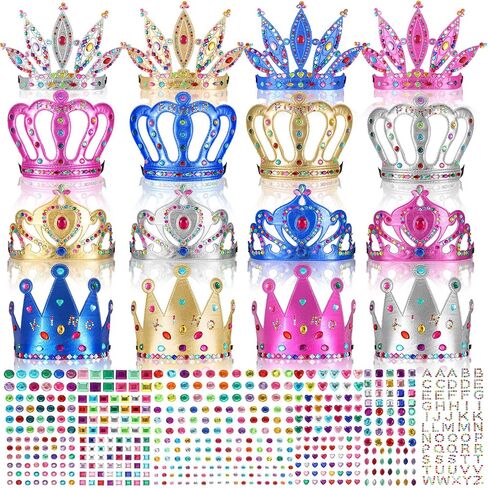 CIVANER 17 PCS Princess Party Crowns مجموعة DIY Tiaras Making Kit للأطفال مع ملصقات الماس ، ومصالح الحفلات واللوازم in Kuwait