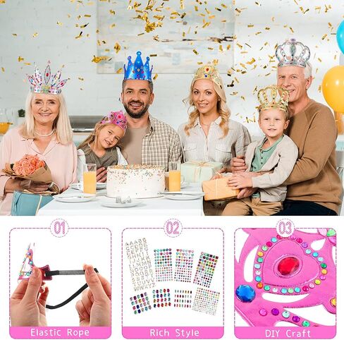 CIVANER 17 PCS Princess Party Crowns مجموعة DIY Tiaras Making Kit للأطفال مع ملصقات الماس ، ومصالح الحفلات واللوازم in Kuwait