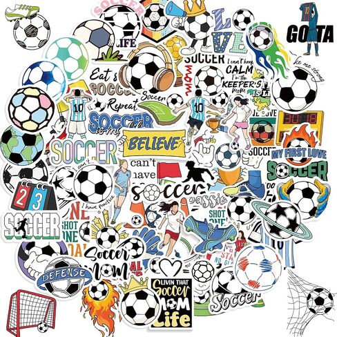 100 PCS Soccer Stickers ، ملصق مقاوم للماء فينيل لزجاجات المياه المحمولة ، هدايا كرة القدم للفتيات ، وصالح حفلات كرة القدم ومخزن عيد الميلاد للأطفال in Saudi Arabia