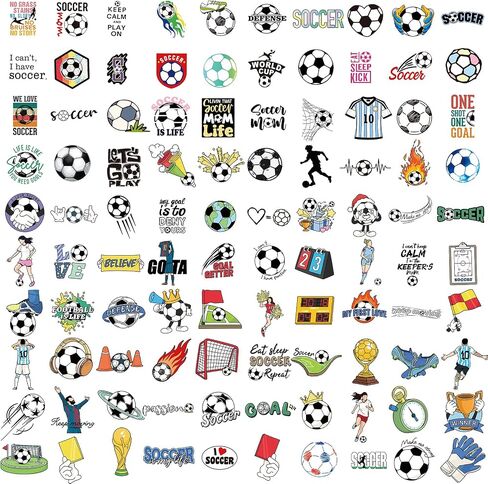 100 PCS Soccer Stickers ، ملصق مقاوم للماء فينيل لزجاجات المياه المحمولة ، هدايا كرة القدم للفتيات ، وصالح حفلات كرة القدم ومخزن عيد الميلاد للأطفال in Saudi Arabia