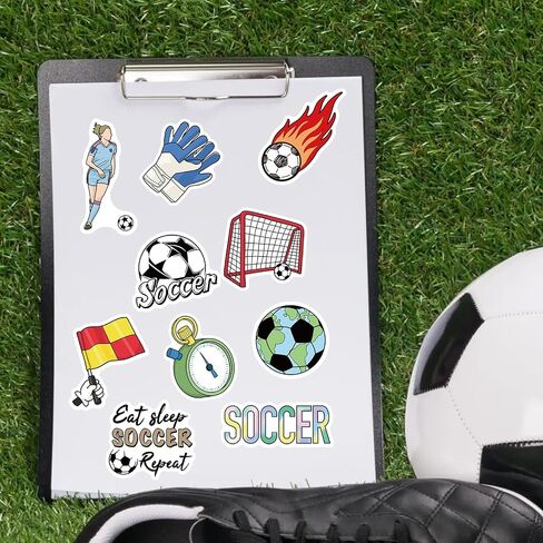 100 PCS Soccer Stickers ، ملصق مقاوم للماء فينيل لزجاجات المياه المحمولة ، هدايا كرة القدم للفتيات ، وصالح حفلات كرة القدم ومخزن عيد الميلاد للأطفال in Saudi Arabia