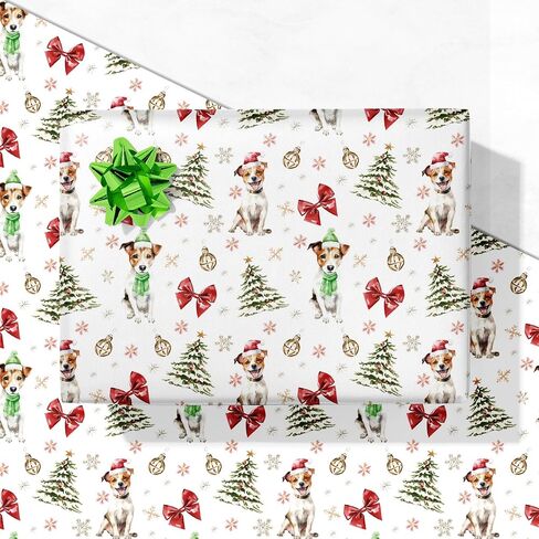 GIOLAINY Dog Christmas Wrapping Paper for Men Women Kids Pet Lovers - Funny Gift Wrap with Watercolor Santa Pups, Winter Holiday Dogs Design - 4 Jumbo Sheets (28" x 40"), Easy to Store in Kuwait