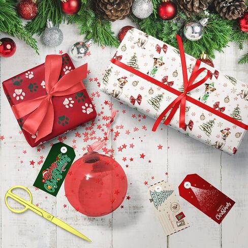 GIOLAINY Dog Christmas Wrapping Paper for Men Women Kids Pet Lovers - Funny Gift Wrap with Watercolor Santa Pups, Winter Holiday Dogs Design - 4 Jumbo Sheets (28" x 40"), Easy to Store in Kuwait