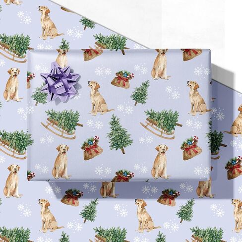 GIOLAINY Dog Christmas Wrapping Paper for Men Women Kids Pet Lovers - Funny Gift Wrap with Watercolor Santa Pups, Winter Holiday Dogs Design - 4 Jumbo Sheets (28" x 40"), Easy to Store in Kuwait