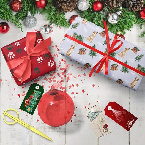 GIOLAINY Dog Christmas Wrapping Paper for Men Women Kids Pet Lovers - Funny Gift Wrap with Watercolor Santa Pups, Winter Holiday Dogs Design - 4 Jumbo Sheets (28" x 40"), Easy to Store in Kuwait