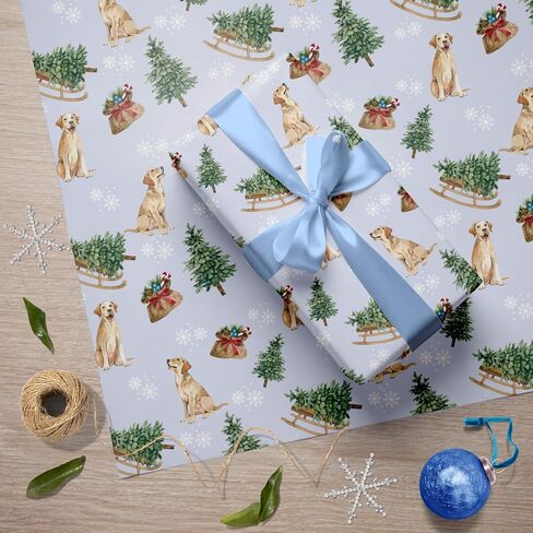 GIOLAINY Dog Christmas Wrapping Paper for Men Women Kids Pet Lovers - Funny Gift Wrap with Watercolor Santa Pups, Winter Holiday Dogs Design - 4 Jumbo Sheets (28" x 40"), Easy to Store in Kuwait