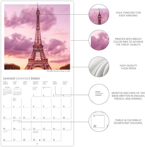 Graphique 2026 Wonders of the World Wall Calendar | 12 "× 12" | ورقة سميكة | المنظم والمكاتب منظم | شبكة شهرية كبيرة | 3 لغات وأعياد ملحوظة | صفحة معاينة 4 أشهر لعام 2027 in Saudi Arabia