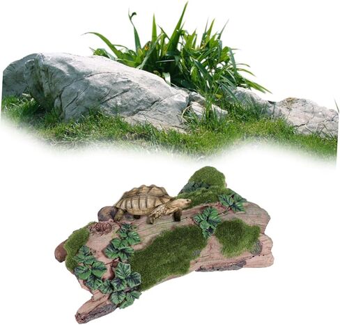 1pc Resin Climbing Rockery for Aquatic Pets Flocking Bark Design for Turtle Reptile Animals Realistic Aquarium Decoration Climbing Habitat for Terrarium Environments in Saudi Arabia