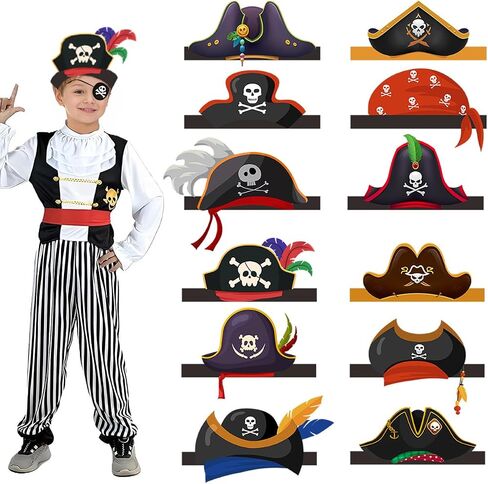 36 PCS Pirate Party Hats: قبعات عيد ميلاد الورق وملحقات الأزياء ، مناسبة للبنين والبنات ، زخارف أعياد الميلاد ذات الطابع القراصنة وإلوازات الهالوين in Kuwait