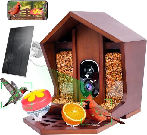 تغذية الطيور الذكية مع الكاميرا بالطاقة الشمسية التعرف على 10،000+ Bird 2K UHD Video Live Fruct Arrival تنبيهات واكتشاف الحركة في الوقت الفعلي للعشاق لعشاق الطيور في الهواء الطلق in Kuwait